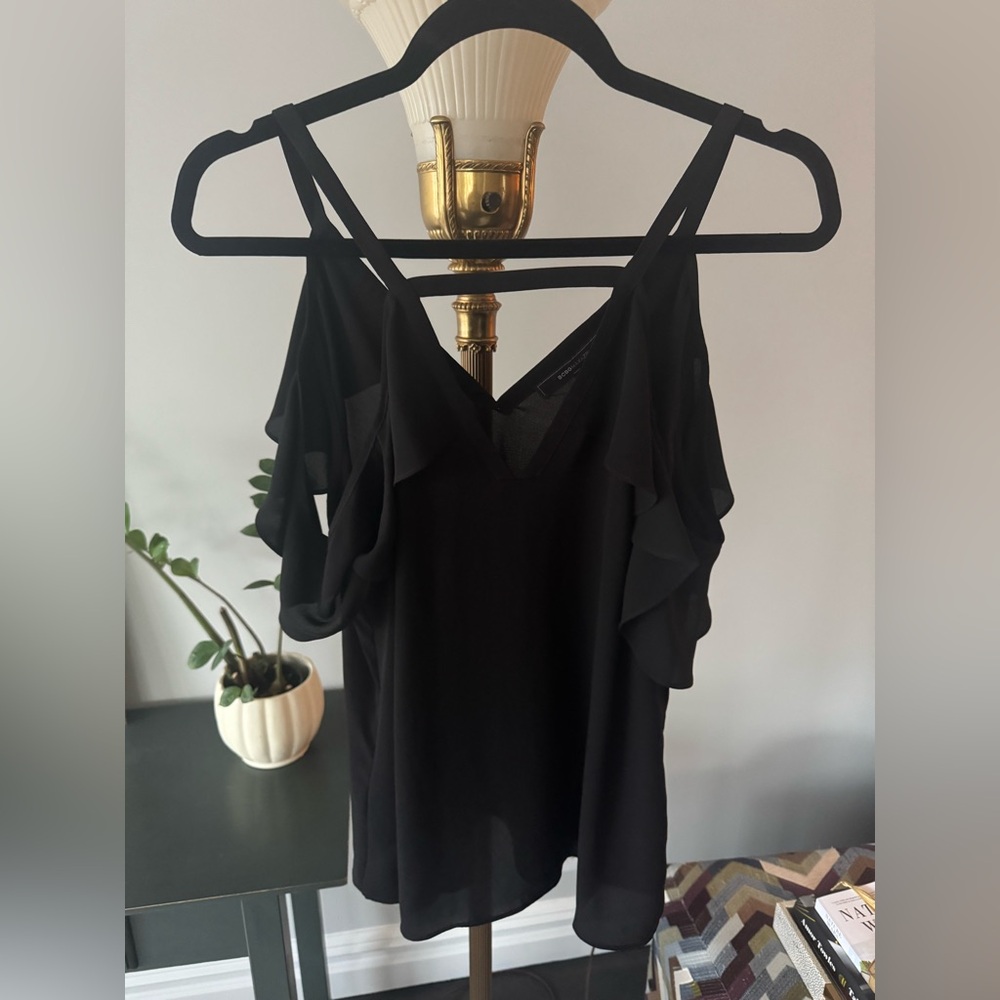 BCBGMaxAzria Black Ruffle Sleeve Blouse